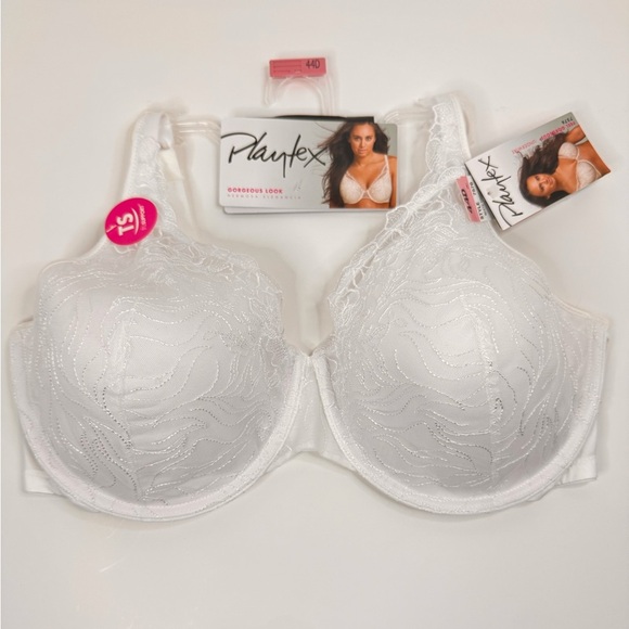 Playtex Gorgeous Look Embroidered Underwire Bra White 44D Style 7576 - Picture 3 of 10
